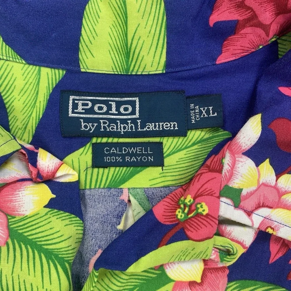 VTG Polo Ralph Lauren Caldwell Shirt Mens XL Floral Rayon Loop Collar Hawaiian